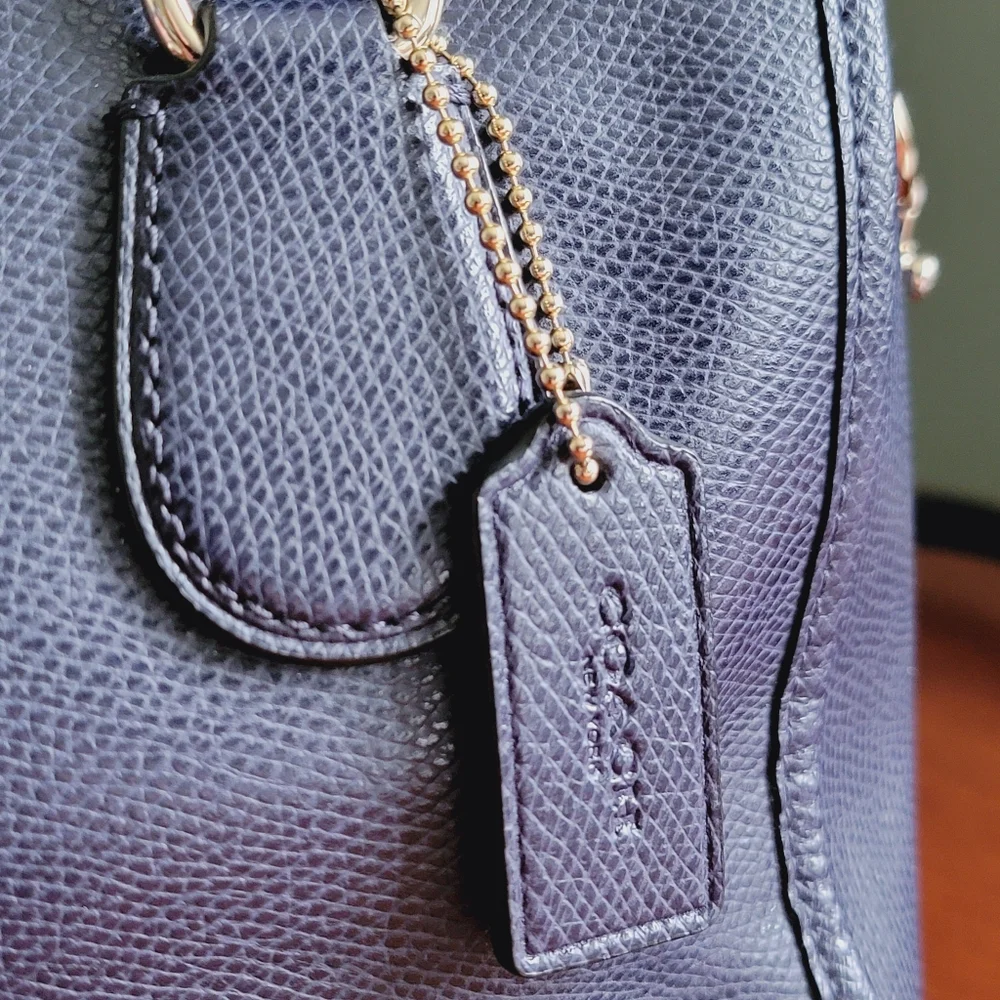 Coach F33329 Mini Bennett Navy Crossgrain Leather Satchel Top Handle Crossbody